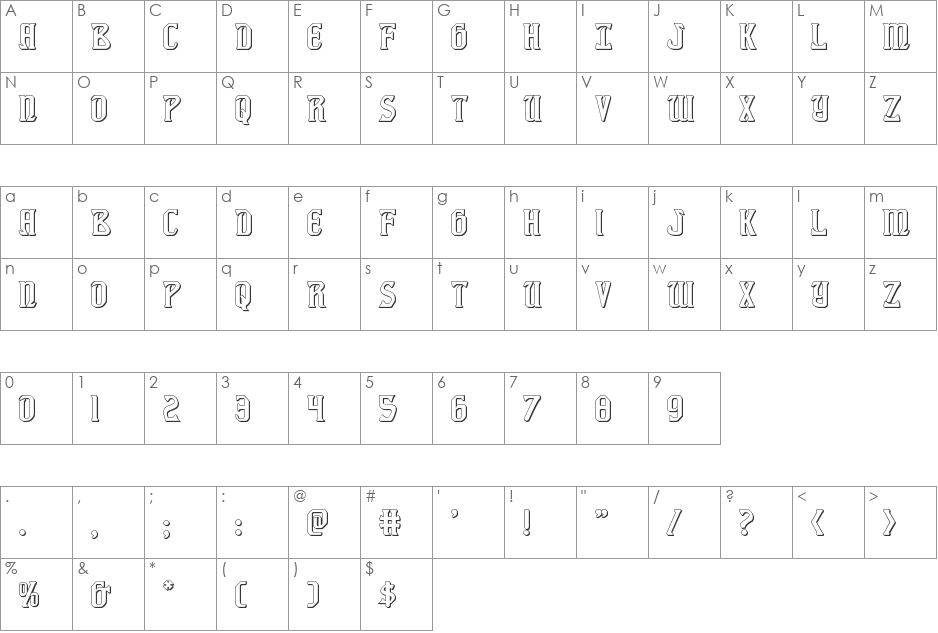 Fiddler's Cove 3D font character map preview