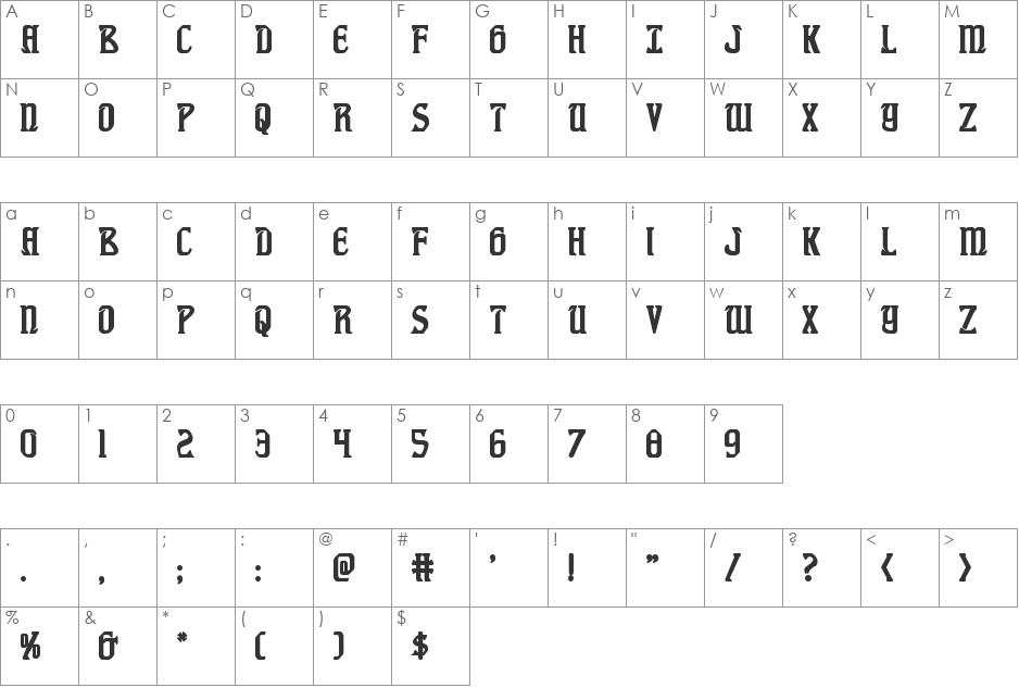 Fiddler's Cove Bold font character map preview