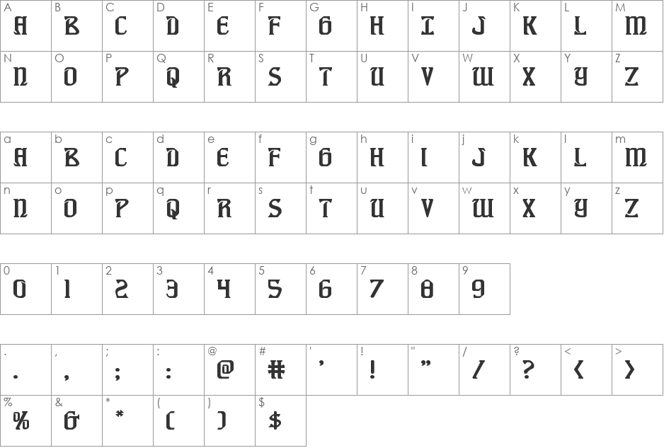 Fiddler's Cove Expanded font character map preview