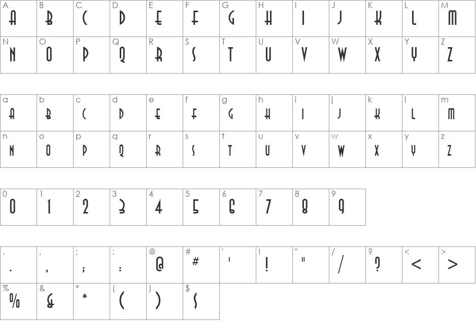 Fidelio font character map preview