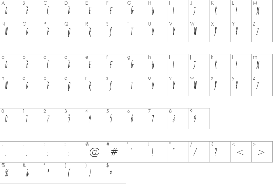 Fidelity Hour BTN font character map preview