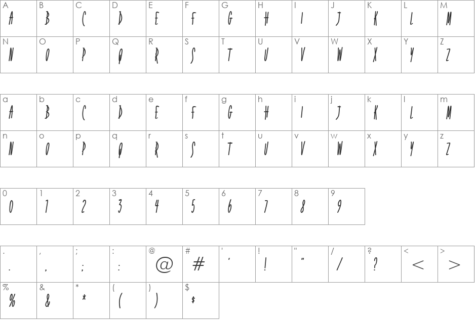 Fidelity Hour BTN font character map preview