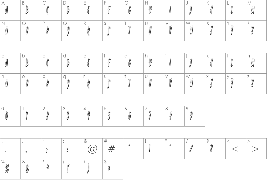 Fidelity Hour BTN Shadow font character map preview