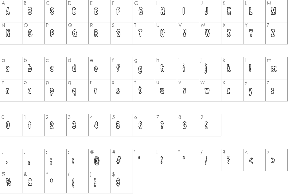 Fidgety BRK font character map preview