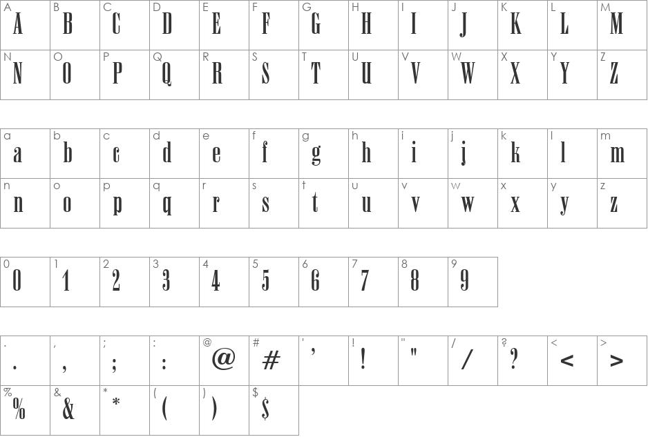 Anatevka font character map preview