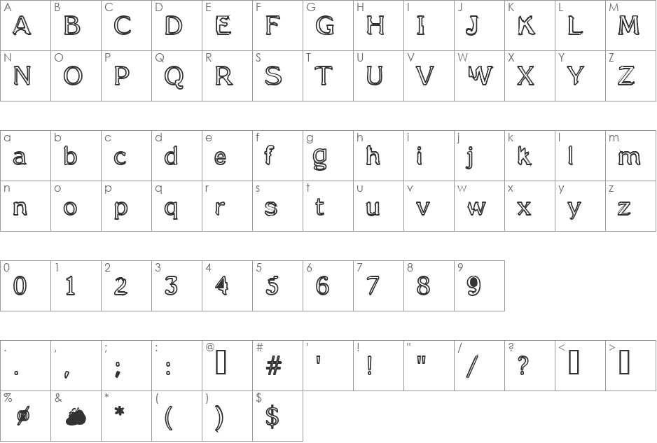 Fifteen Stories font character map preview