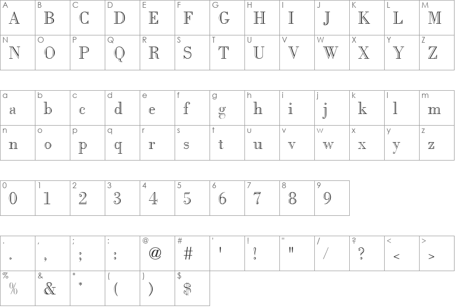 FifthAve font character map preview