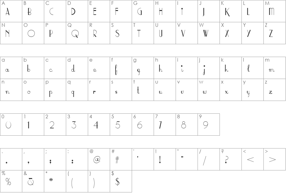 FifthAvenueSalonNF font character map preview