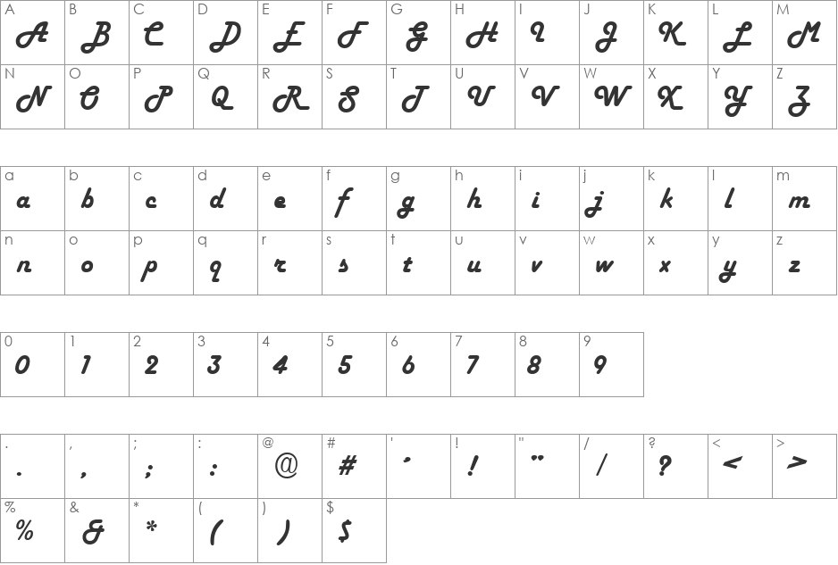 Fifties Heavy font character map preview