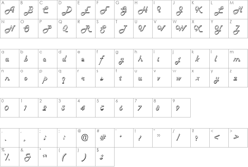 Fifties Hollow font character map preview