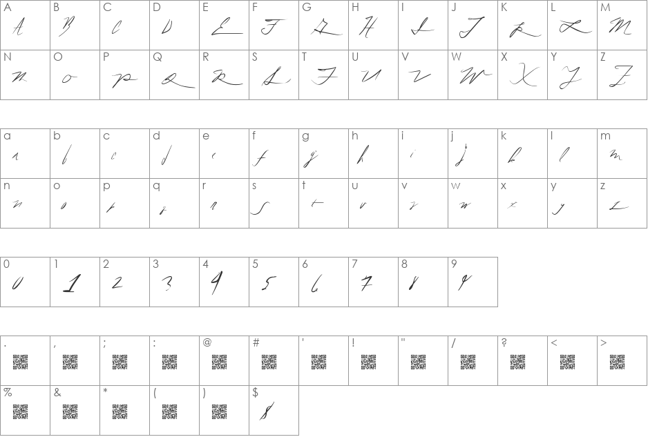 FiftyHours font character map preview