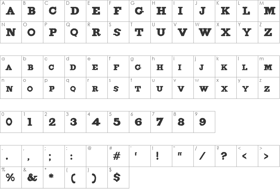 FigginsBrute Trash font character map preview