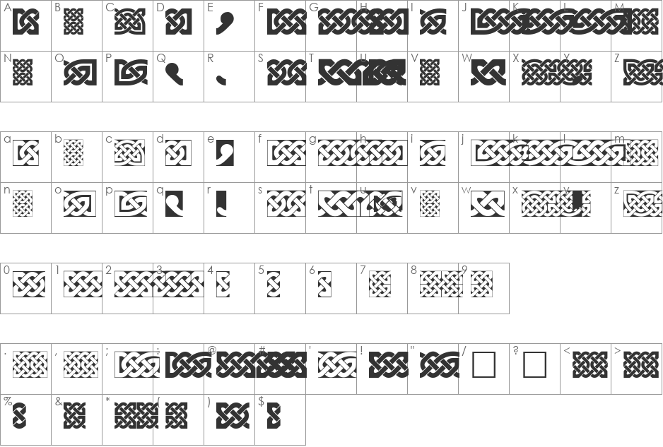 Figheadh font character map preview