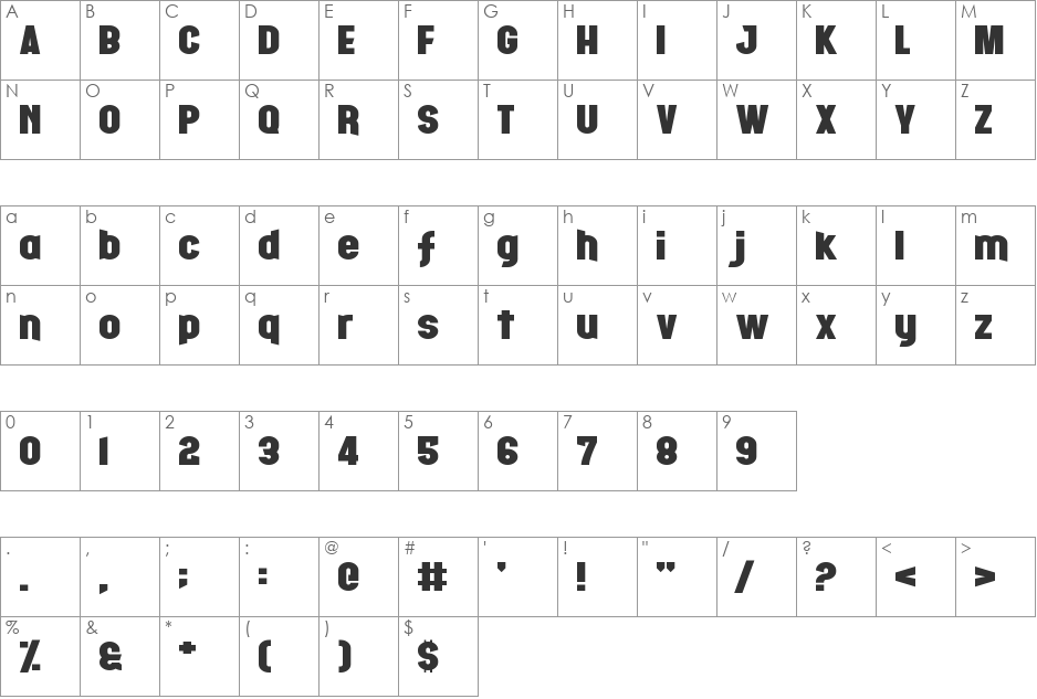 Fight Night font character map preview