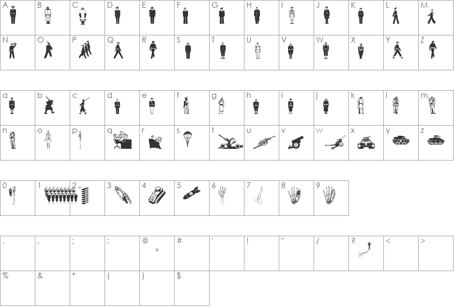 FightersForFreedom font character map preview