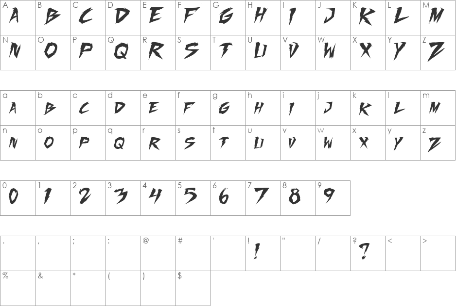 Fighting Spirit TBS font character map preview
