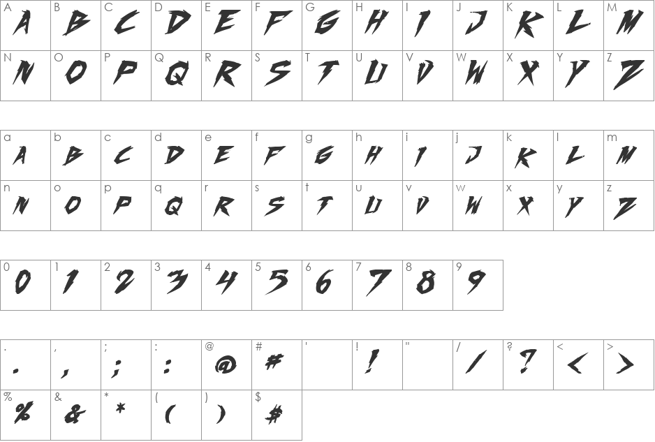 Fighting Spirit turbo font character map preview