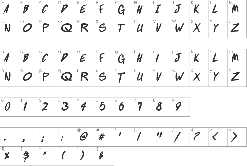 Fighting wordz font character map preview