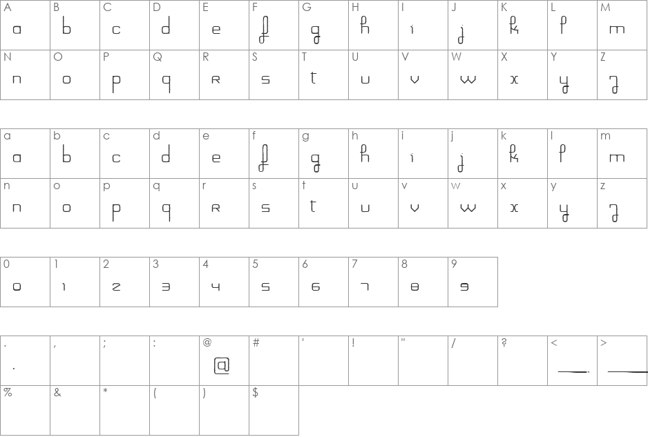 Filament Galactique font character map preview