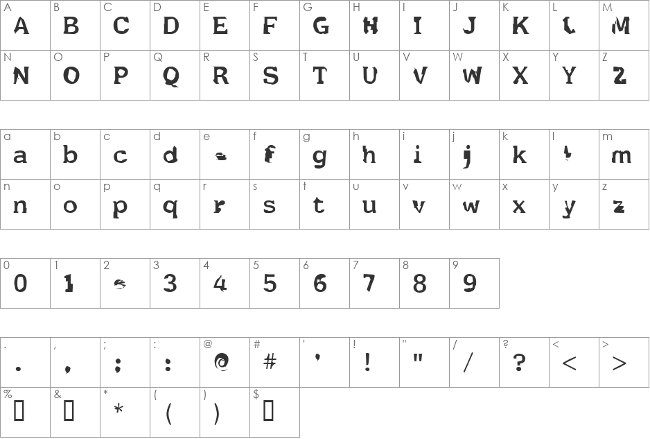 Fildnik font character map preview