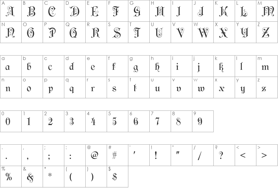 Filibuster NF font character map preview