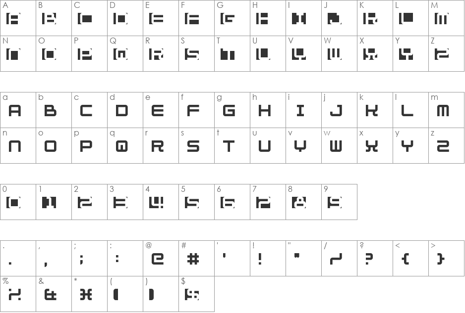 Fill In The Gaps font character map preview