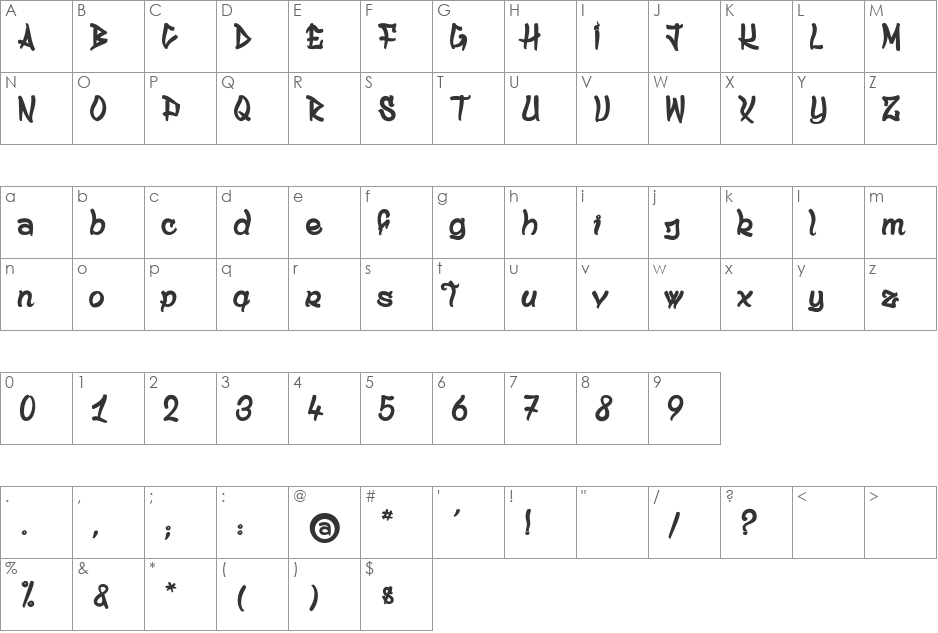 Ancestral Katana Sword font character map preview