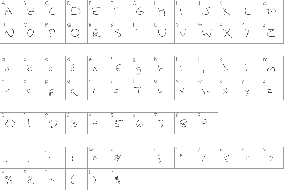 FilteCasual font character map preview