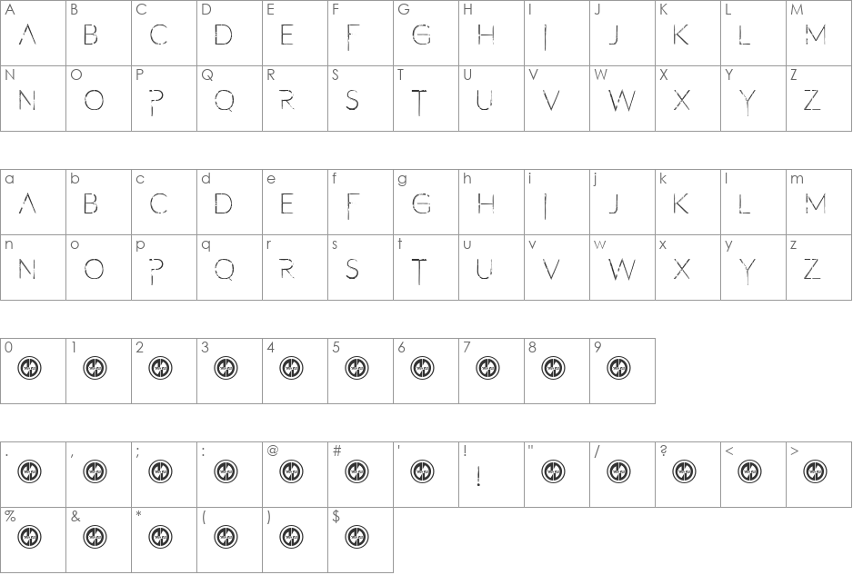 Filth of Icarus font character map preview