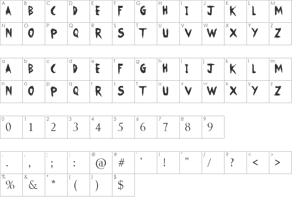 Final Warning font character map preview