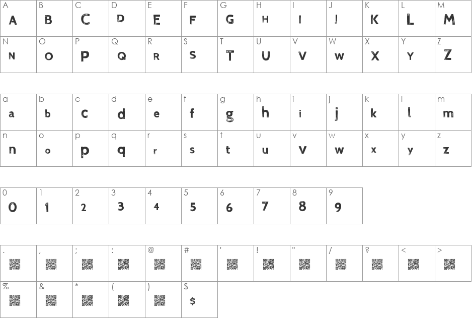 FinalRelief font character map preview