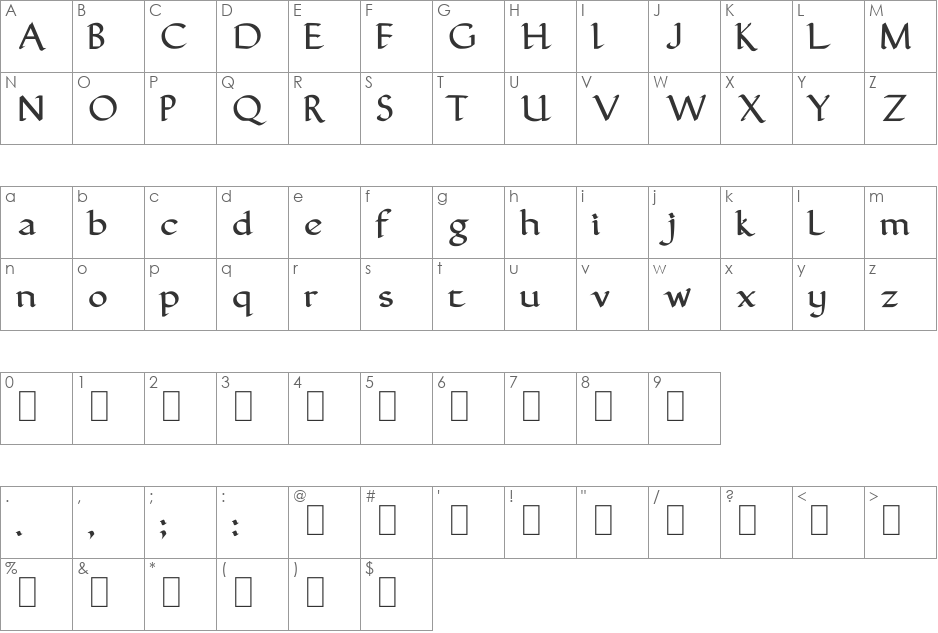 FinalRoman Medium font character map preview
