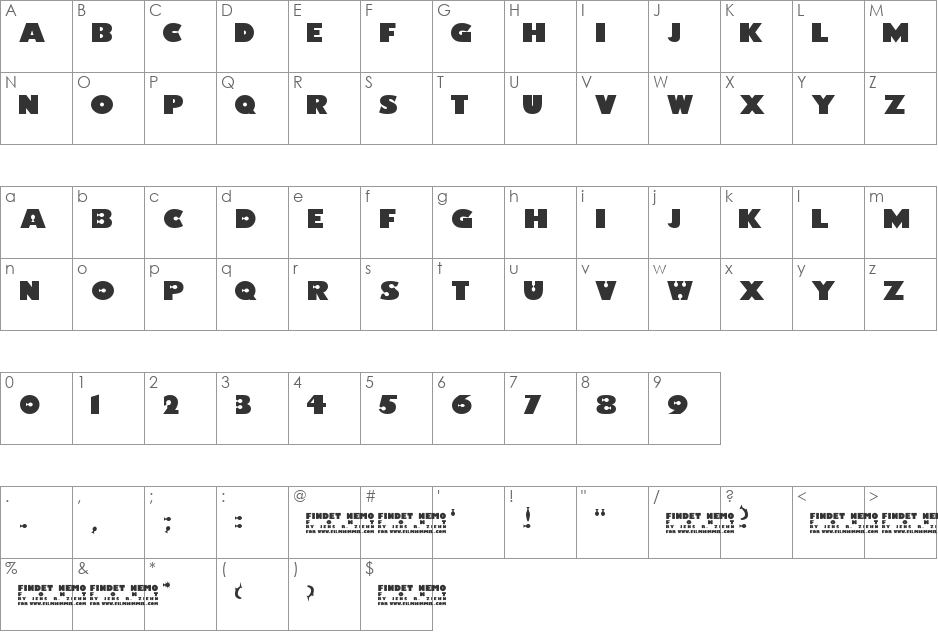 Findet Nemo font character map preview