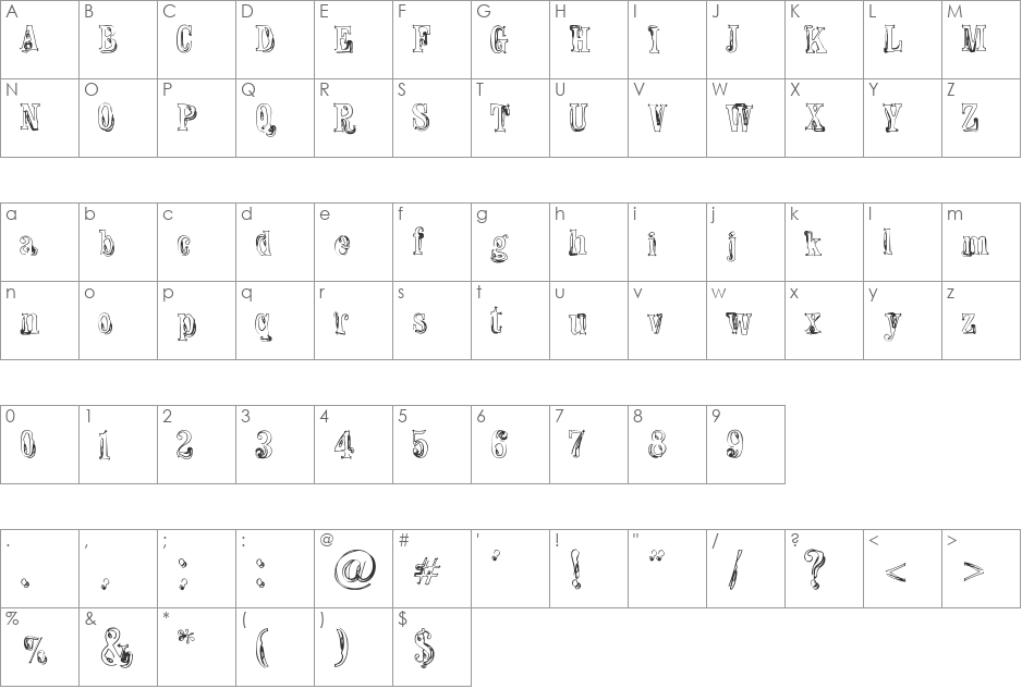 Fine Disorder font character map preview