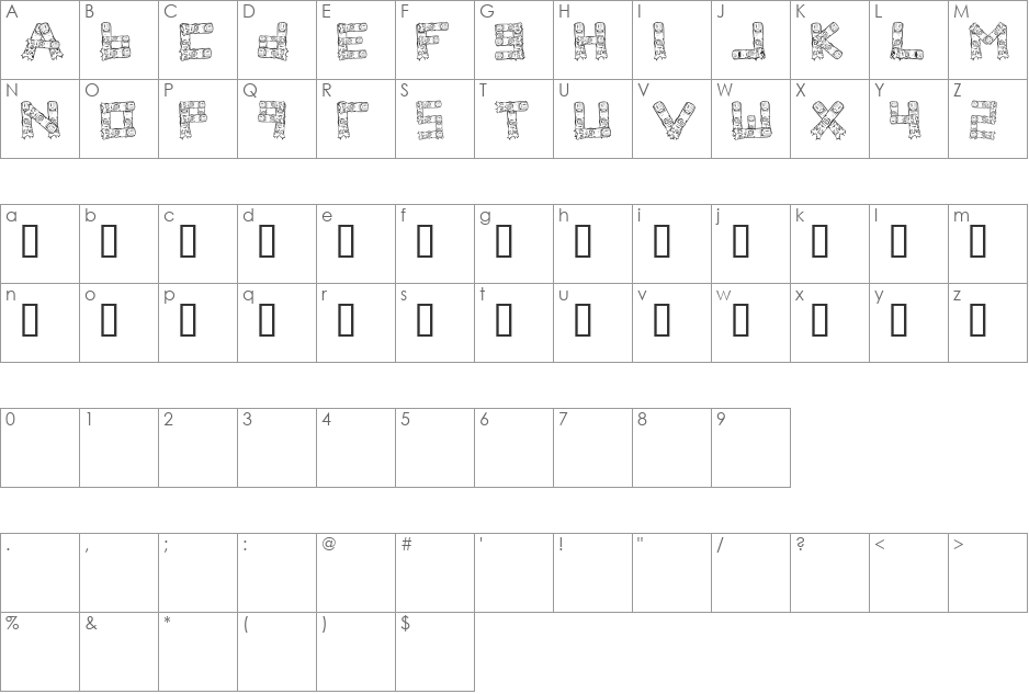 Fingered font character map preview