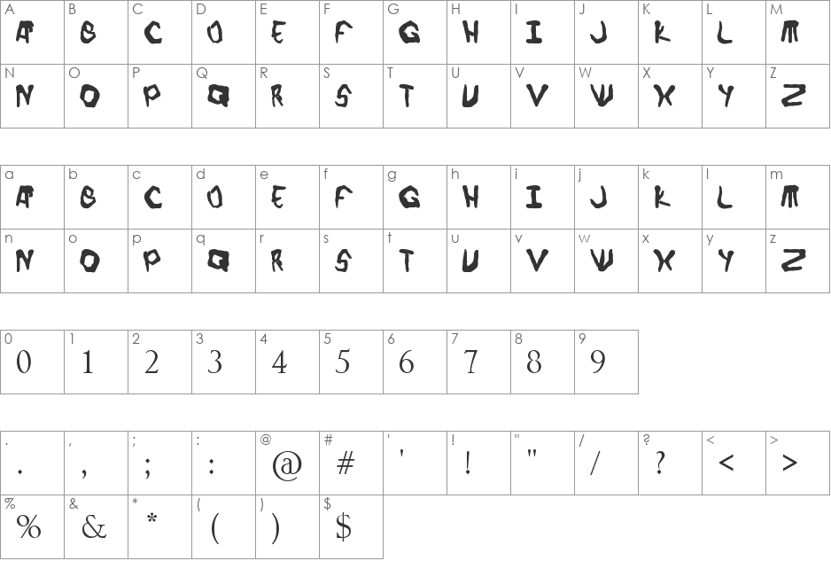 Finger_font font character map preview