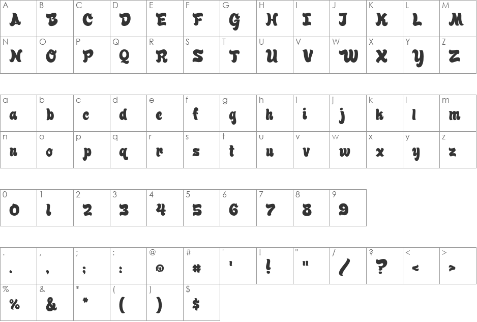 FinkBrush font character map preview