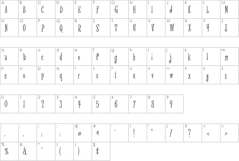 FinkCondensed font character map preview