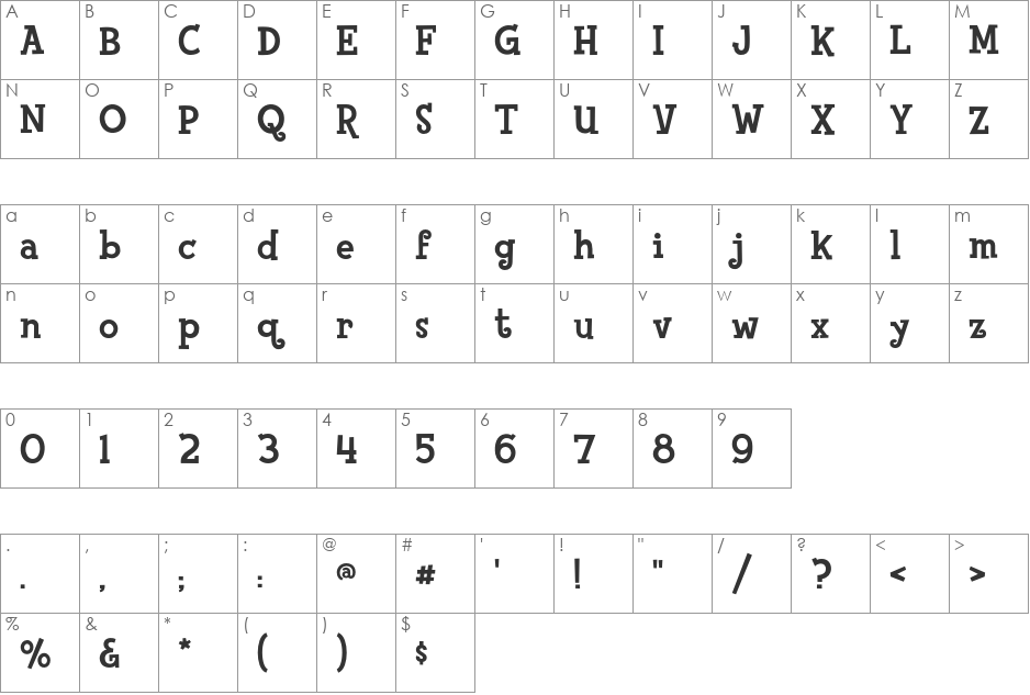 FinkHeavy font character map preview