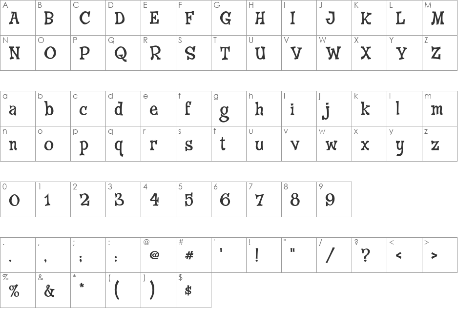 FinkRoman font character map preview