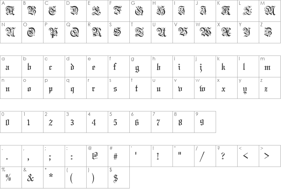 Fiolex Fleur font character map preview