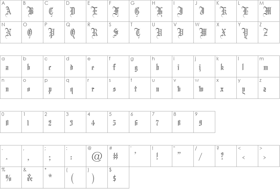 Fiolex Gothic OutLine font character map preview