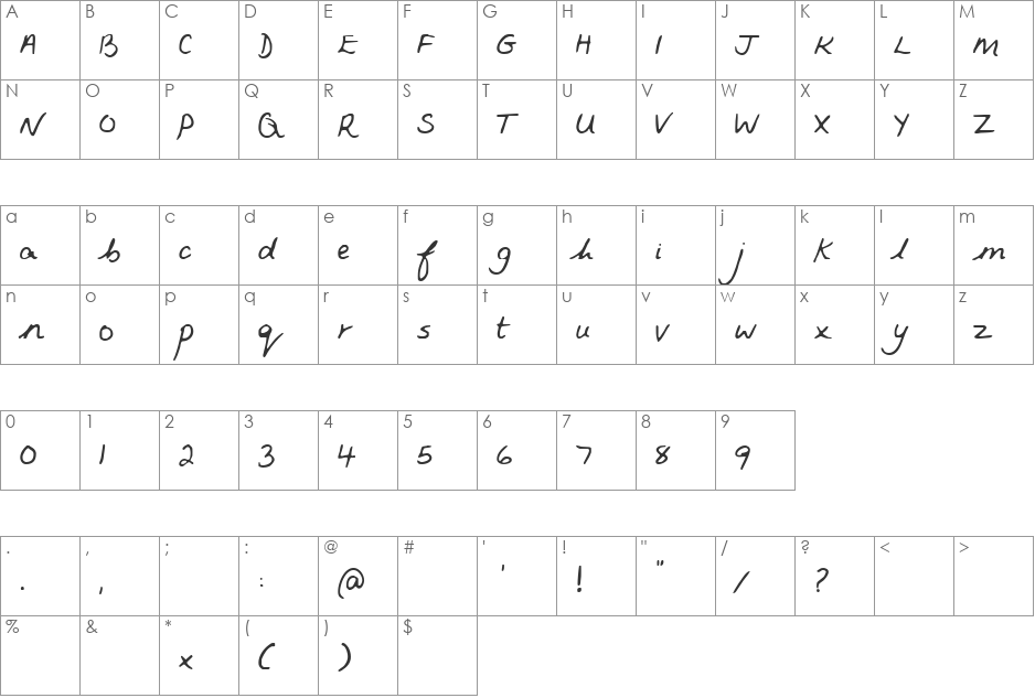 Fiona font character map preview