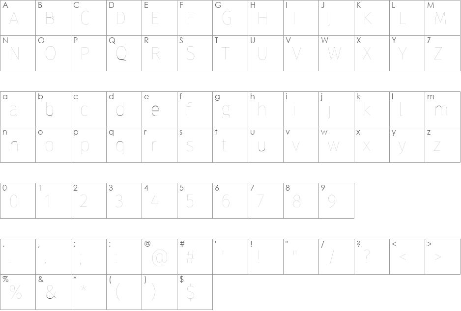 Fira Sans font character map preview