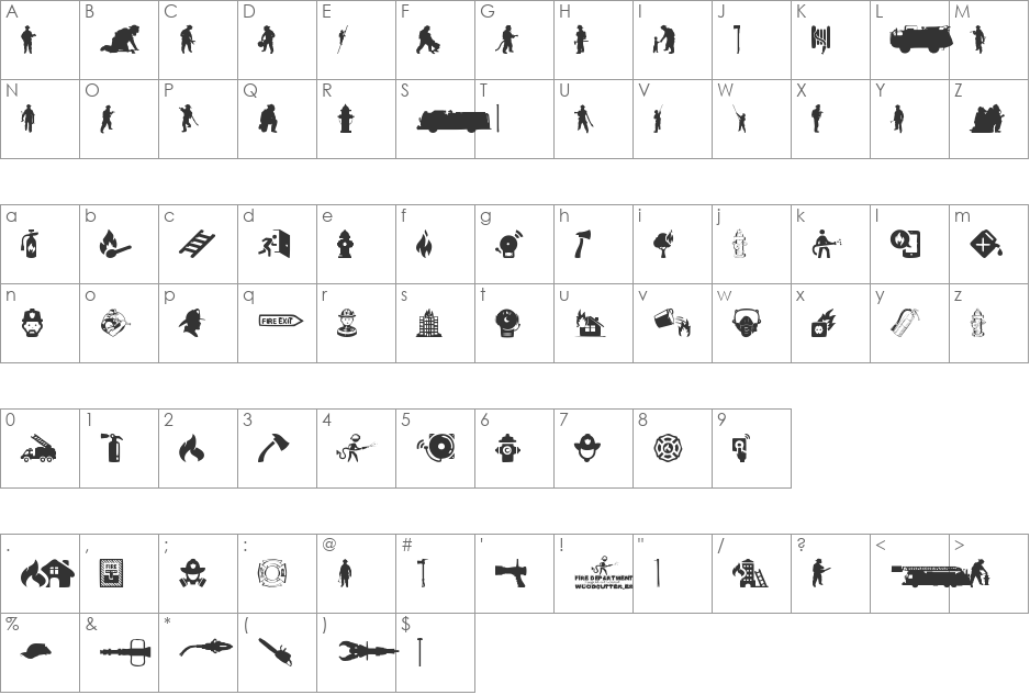 Fire Department font character map preview