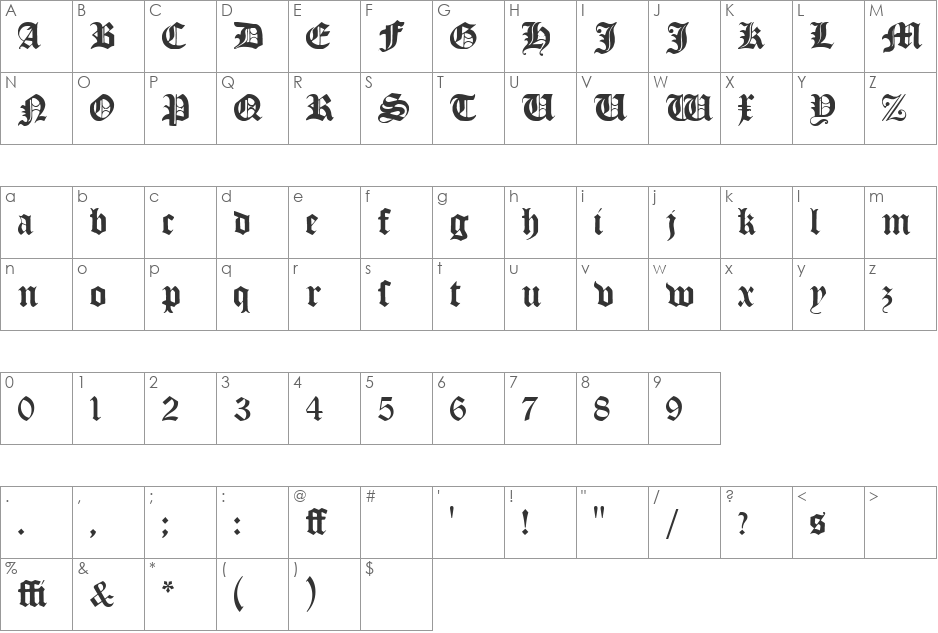 Ancient Black WF font character map preview