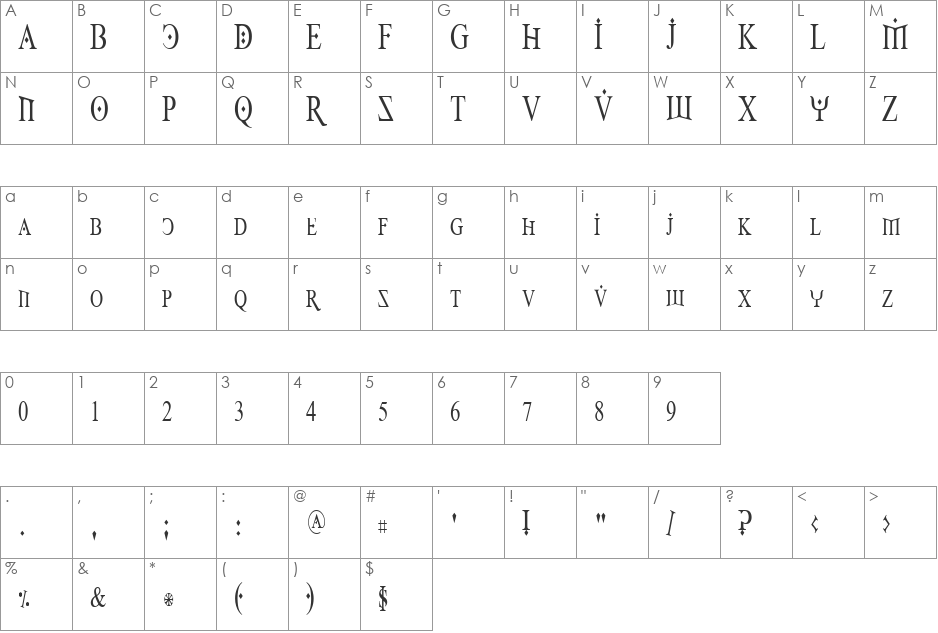 Fire Of Ysgard Condensed font character map preview