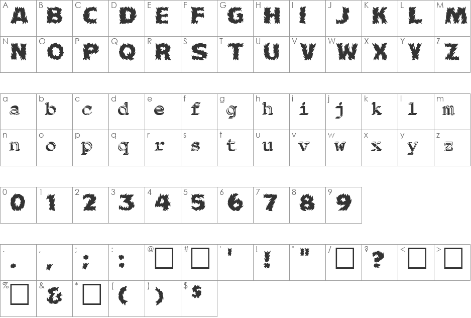 Fireball font character map preview