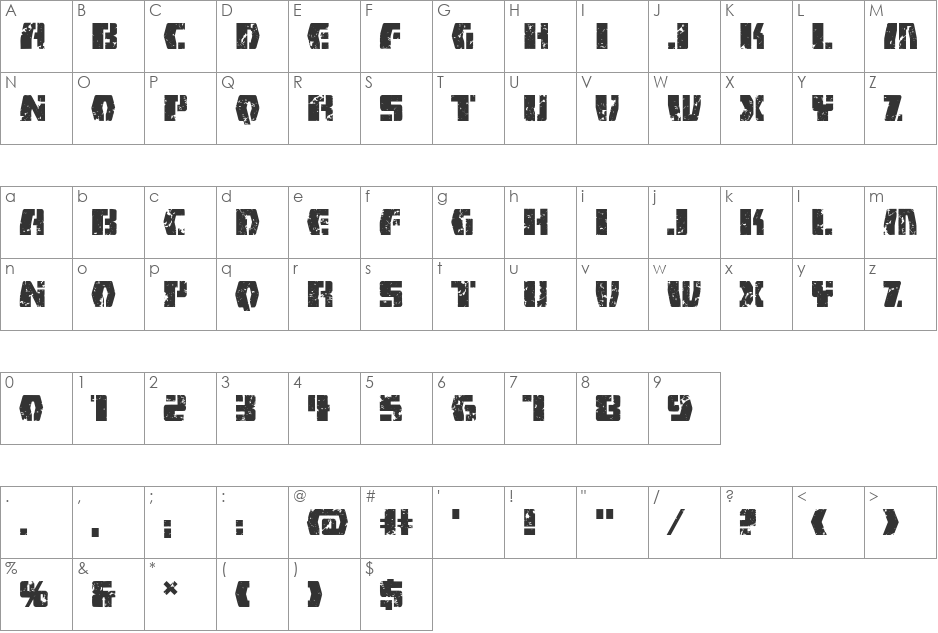 FireFight BB font character map preview