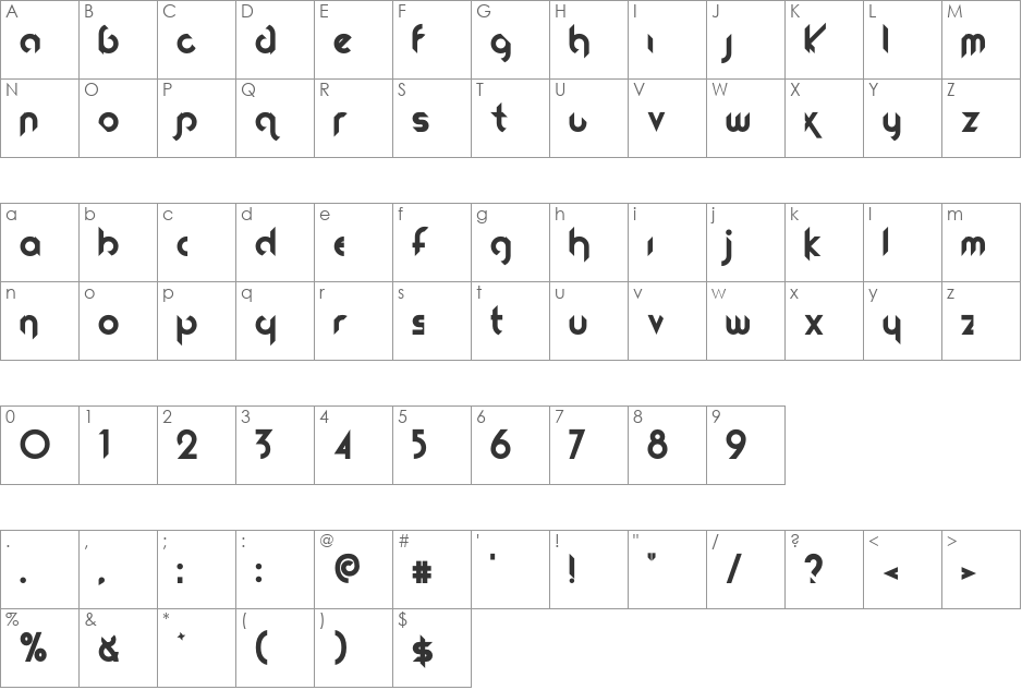 Fireflies font character map preview